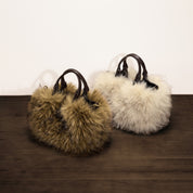 Taupe Fluffy Faux Fur Mini Tote with  Leather Handles & Strap