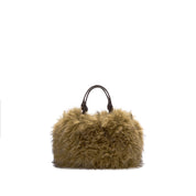 Brown Velvet Mini Tote Bag with Leather Handles & Strap