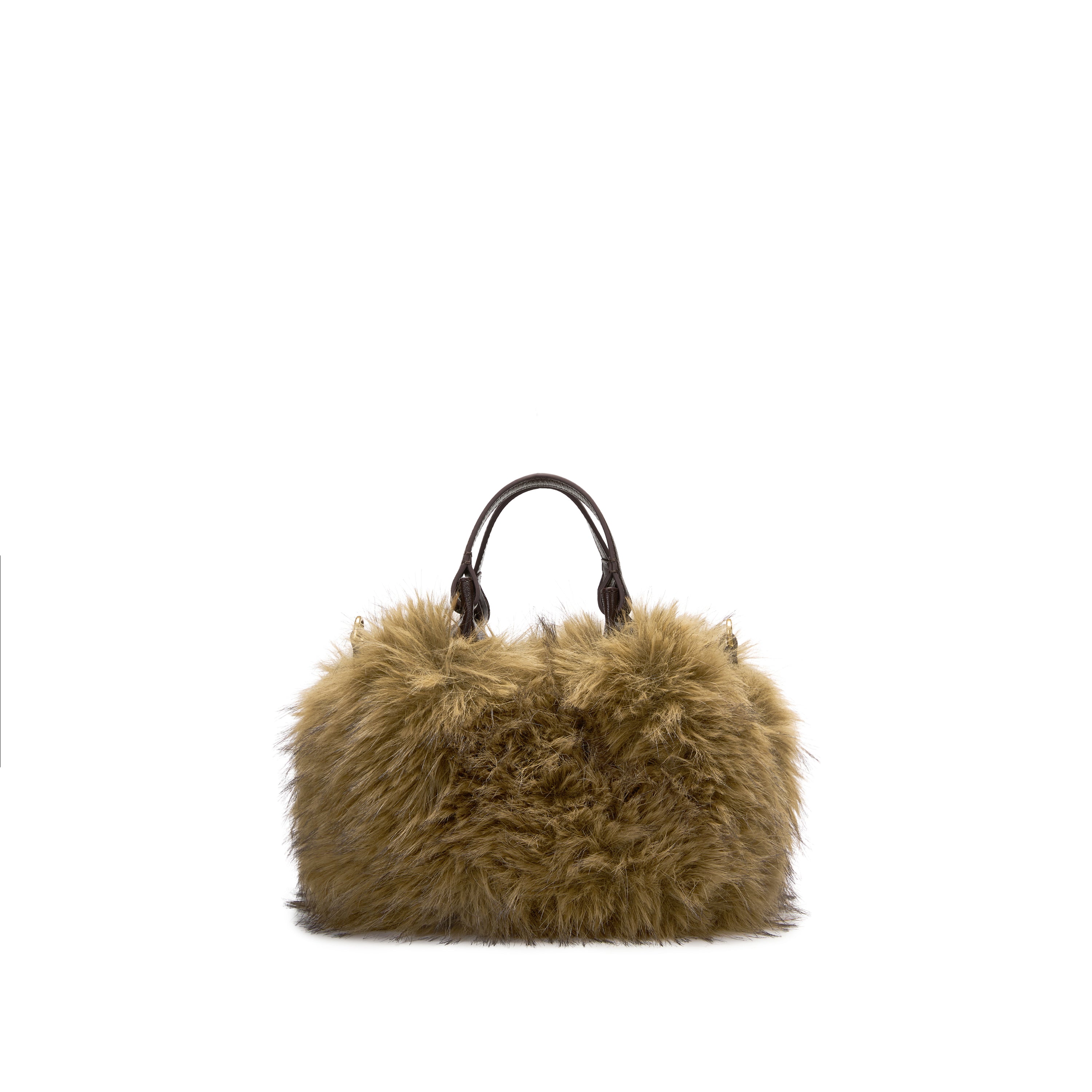 Brown Velvet Mini Tote Bag with Leather Handles & Strap
