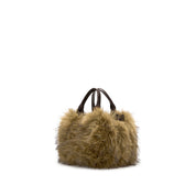 Brown Velvet Mini Tote Bag with Leather Handles & Strap