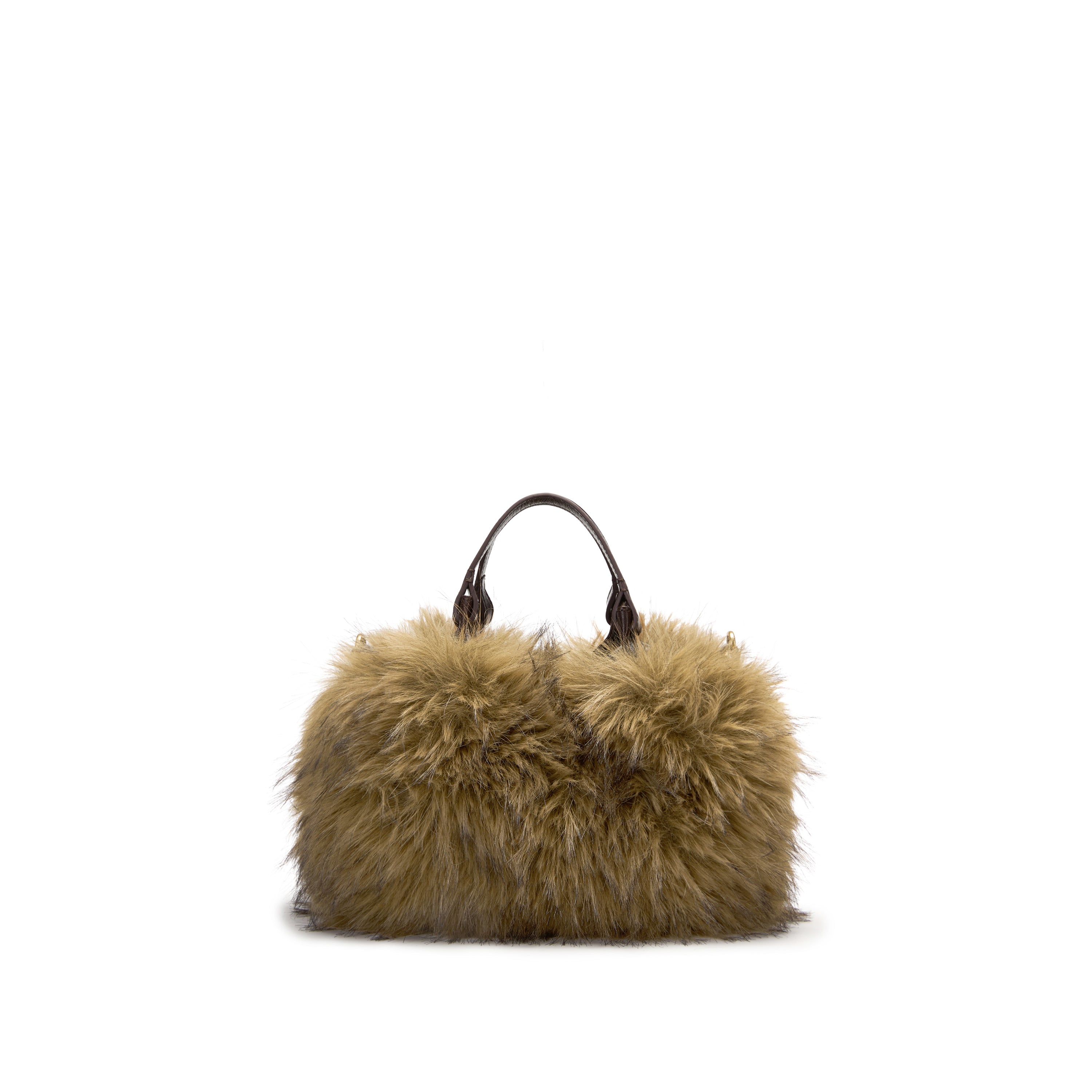 Brown Velvet Mini Tote Bag with Leather Handles & Strap