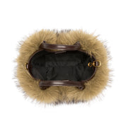 Brown Velvet Mini Tote Bag with Leather Handles & Strap