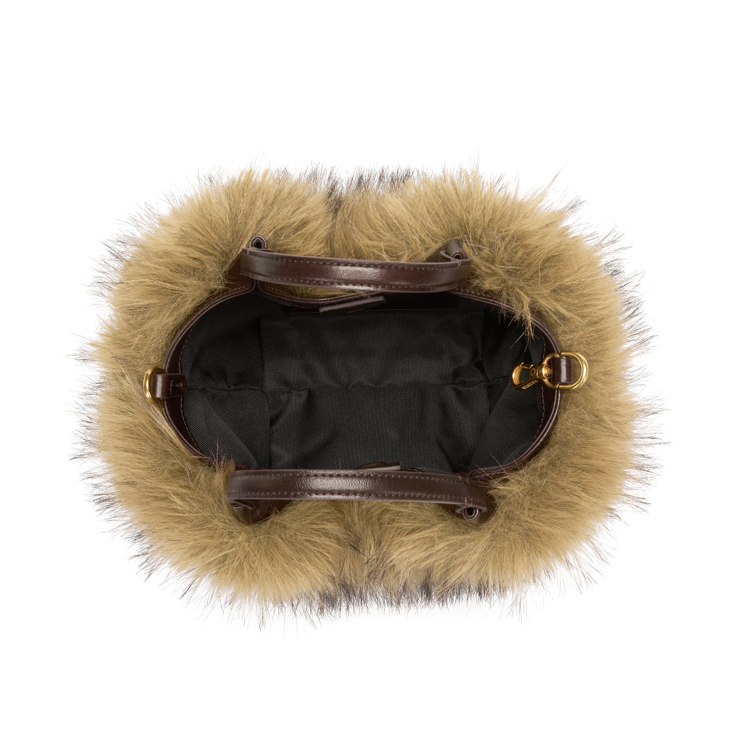 Brown Velvet Mini Tote Bag with Leather Handles & Strap