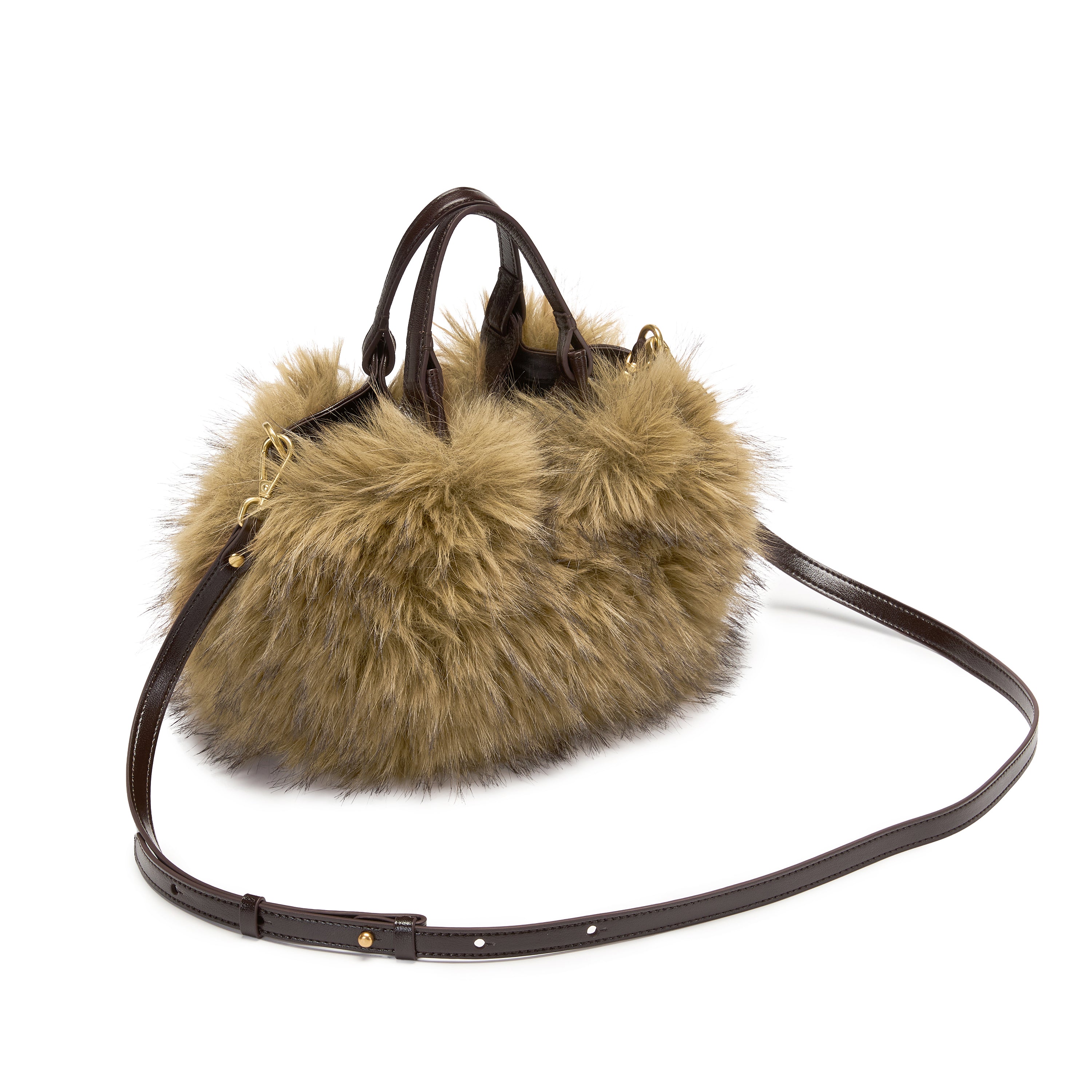 Brown Velvet Mini Tote Bag with Leather Handles & Strap