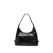 Black Glossy Leather Shoulder Hobo Bag