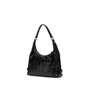 Black Glossy Leather Shoulder Hobo Bag