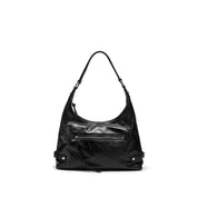 Black Glossy Leather Shoulder Hobo Bag