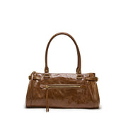 Rusty Brown Vintage Glossy Leather Satchel Shoulder Bag