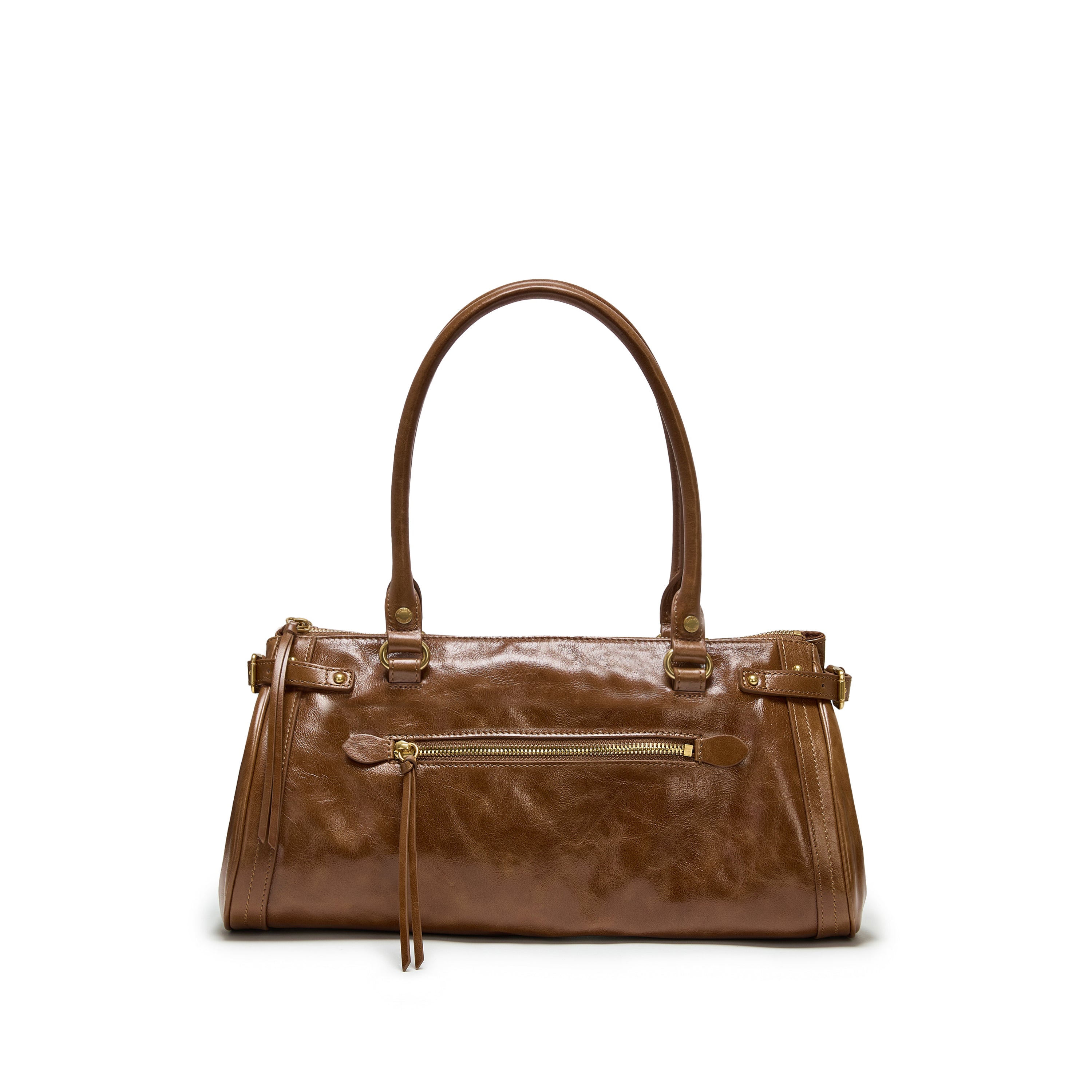 Rusty Brown Vintage Glossy Leather Satchel Shoulder Bag