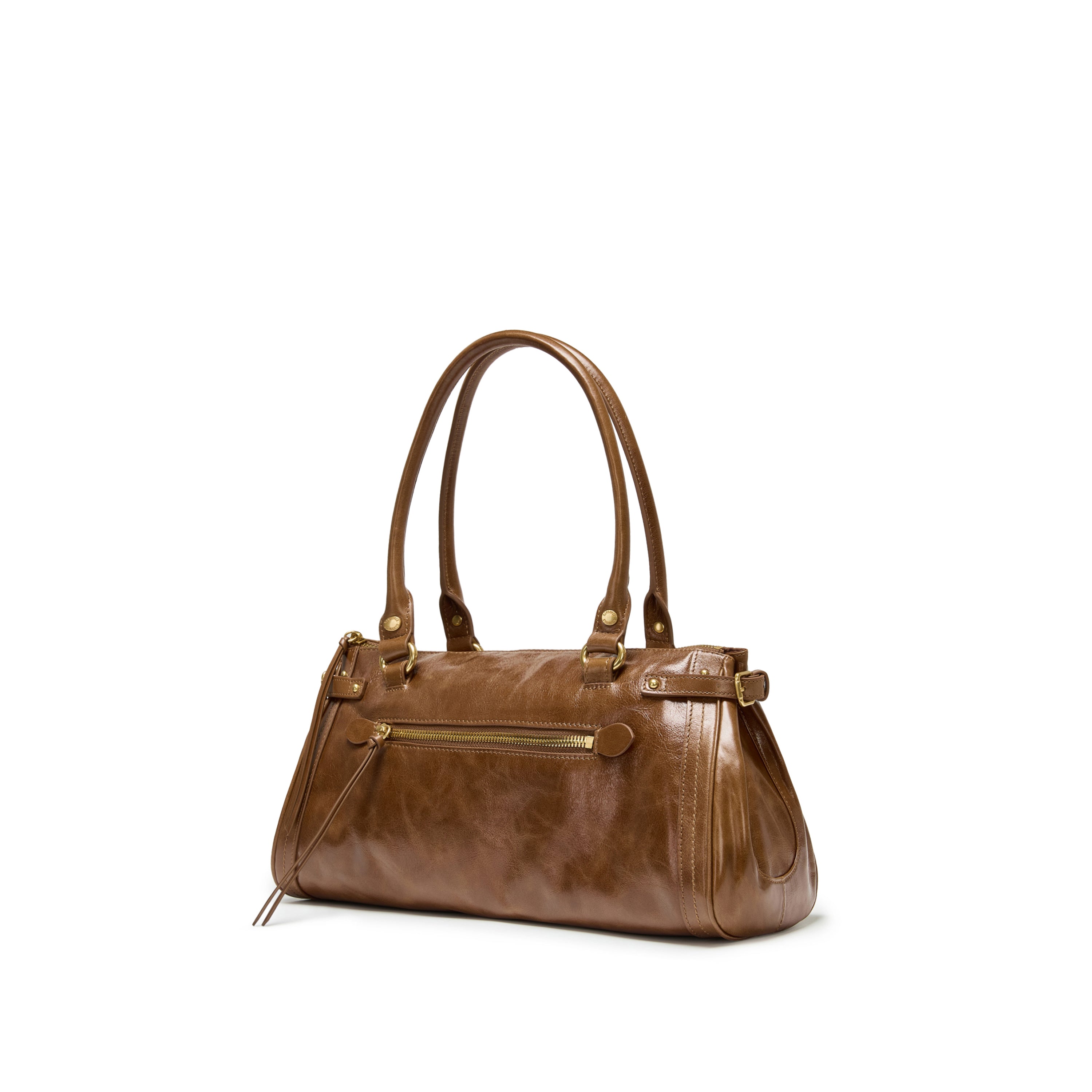 Rusty Brown Vintage Glossy Leather Satchel Shoulder Bag