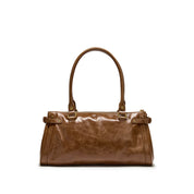Rusty Brown Vintage Glossy Leather Satchel Shoulder Bag