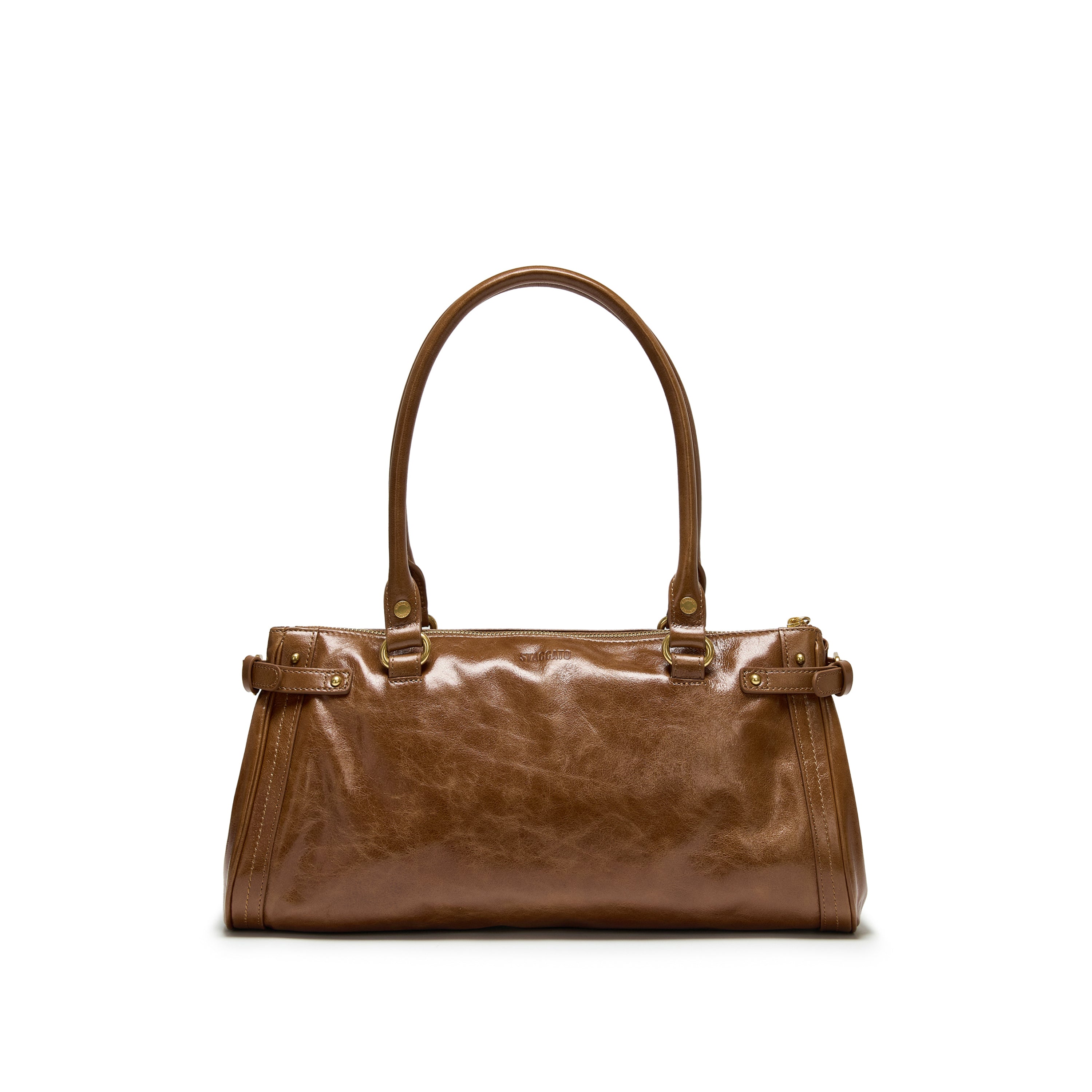 Rusty Brown Vintage Glossy Leather Satchel Shoulder Bag