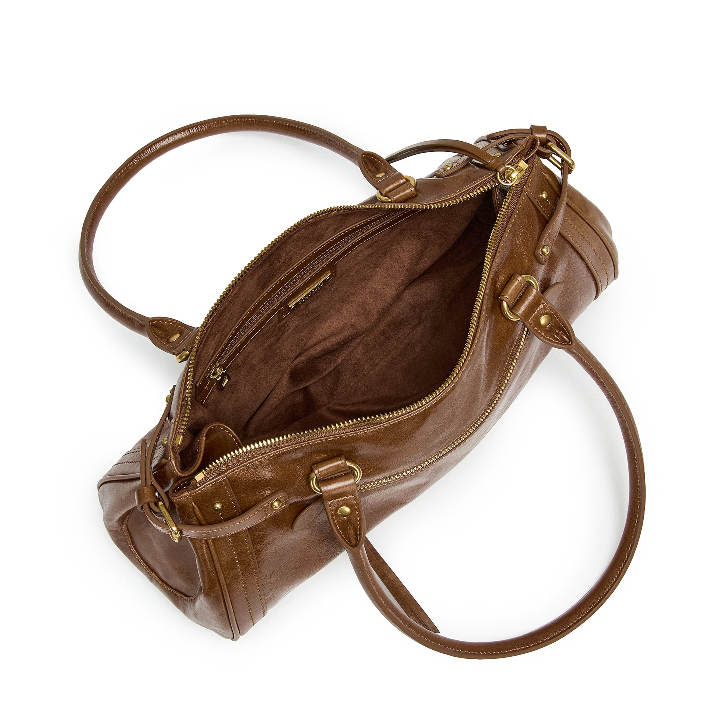 Rusty Brown Vintage Glossy Leather Satchel Shoulder Bag