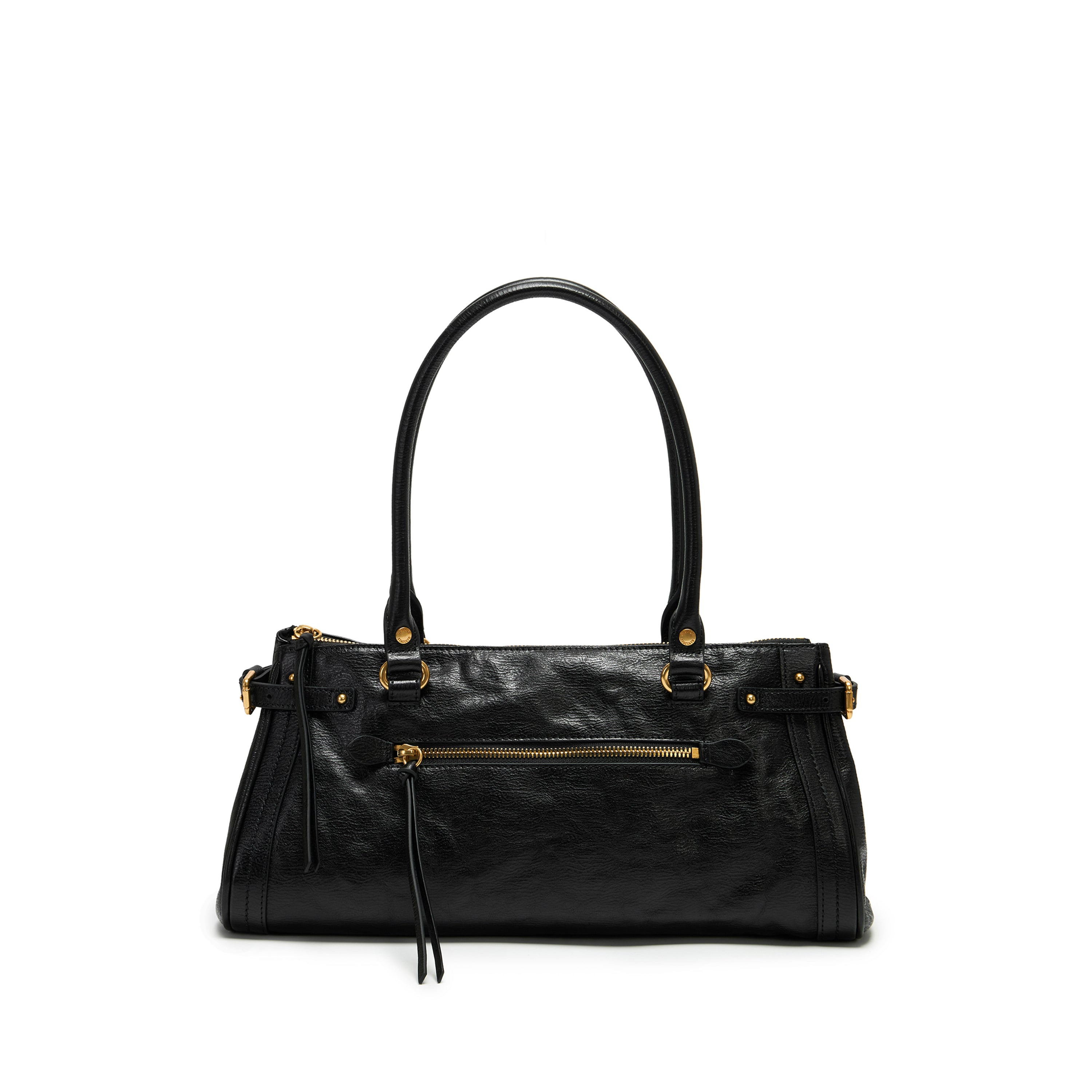 Black Vintage Glossy Leather Satchel Shoulder Bag