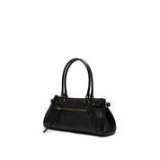 Black Vintage Glossy Leather Satchel Shoulder Bag