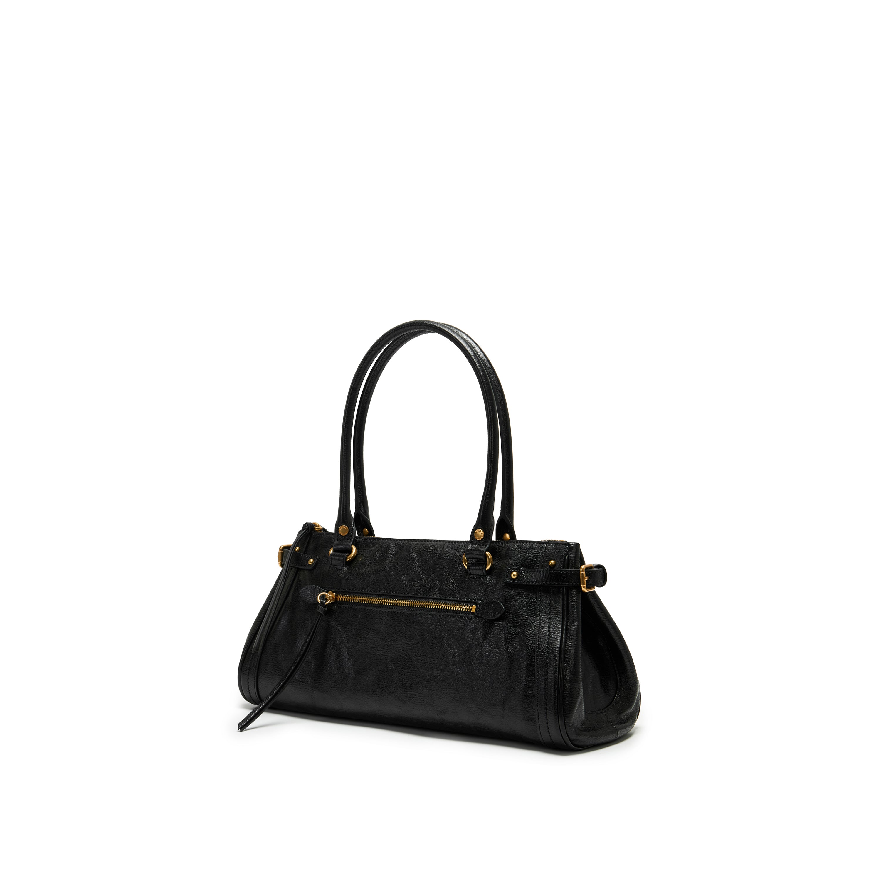 Black Vintage Glossy Leather Satchel Shoulder Bag