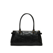 Black Vintage Glossy Leather Satchel Shoulder Bag