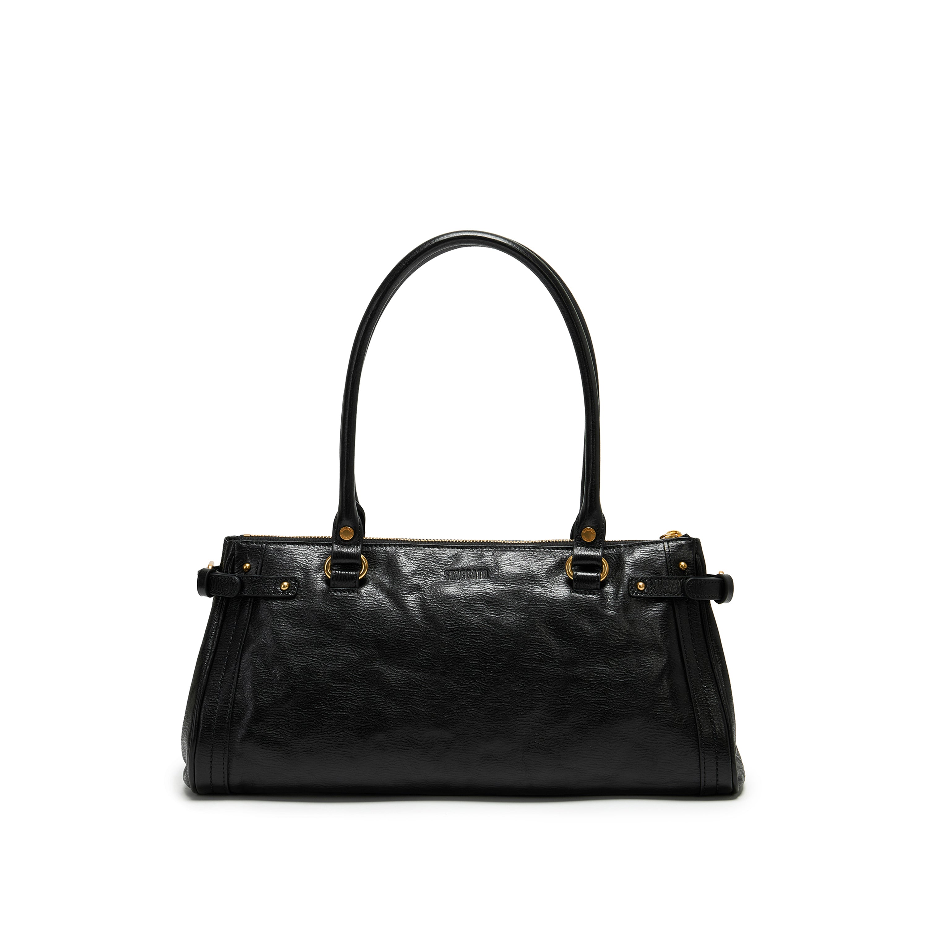 Black Vintage Glossy Leather Satchel Shoulder Bag
