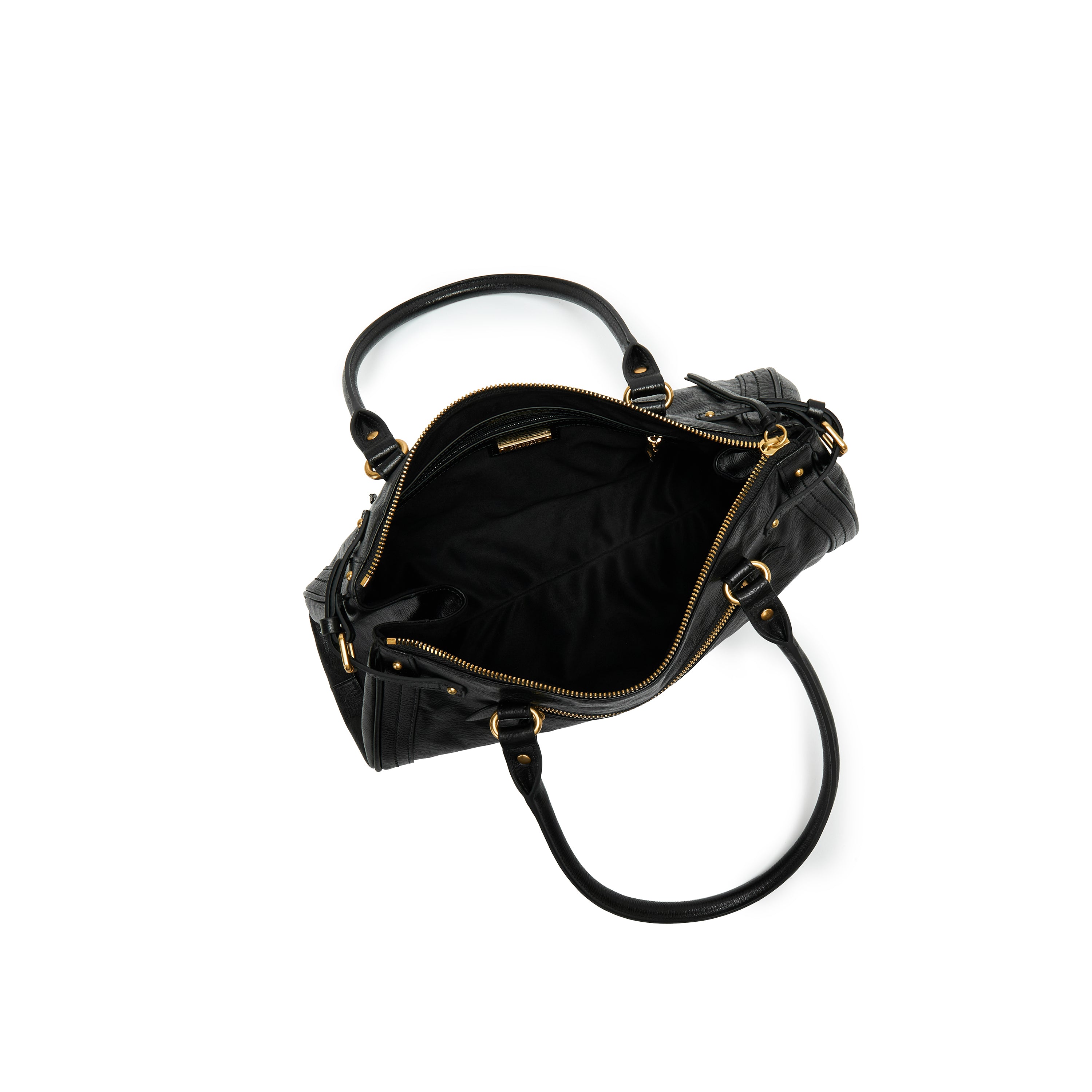 Black Vintage Glossy Leather Satchel Shoulder Bag