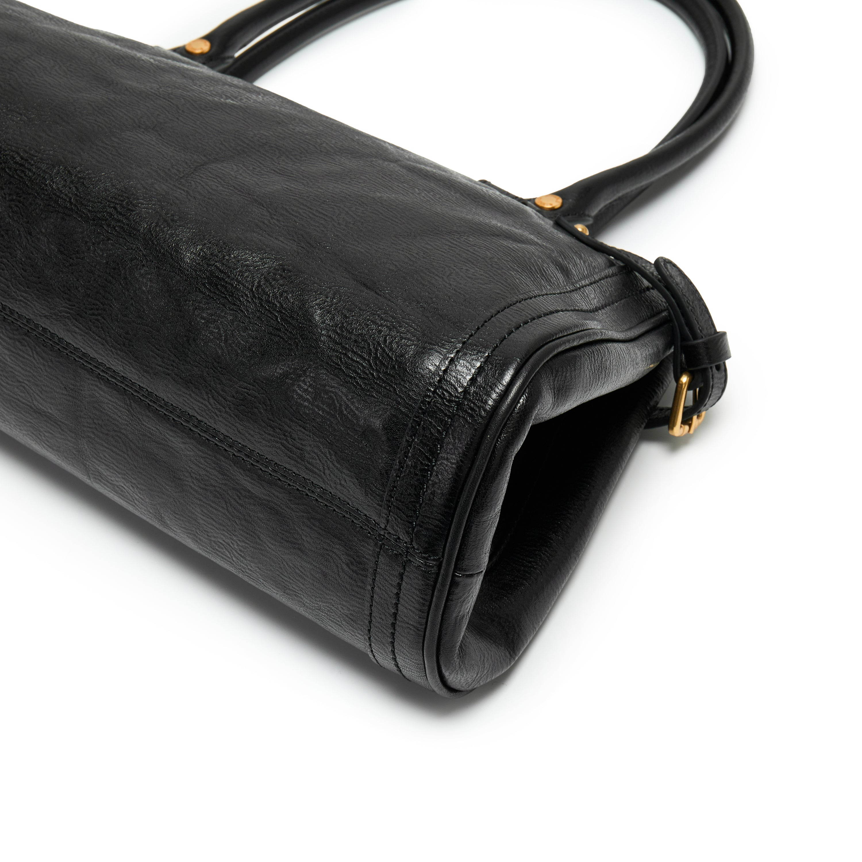 Black Vintage Glossy Leather Satchel Shoulder Bag