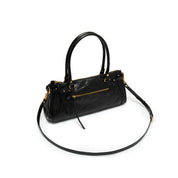 Black Vintage Glossy Leather Satchel Shoulder Bag
