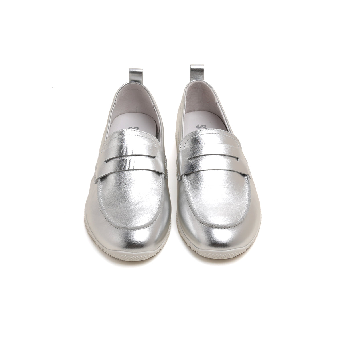 Silver Leather Penny Loafers