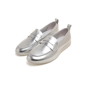 Silver Leather Penny Loafers