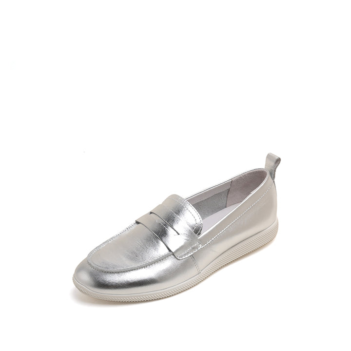 Silver Leather Penny Loafers