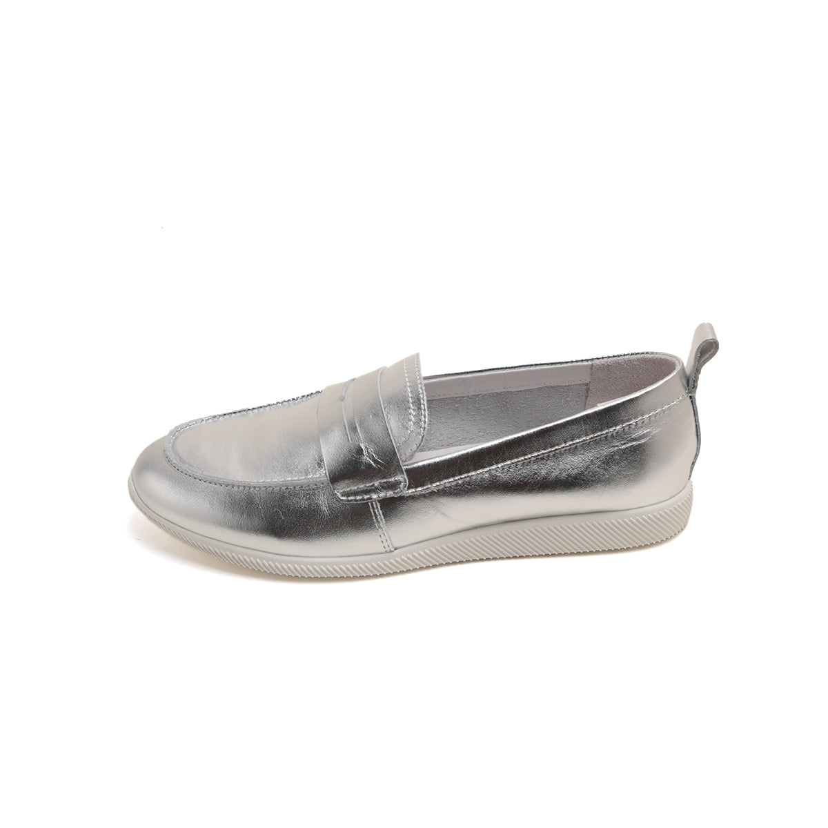 Silver Leather Penny Loafers