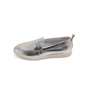 Silver Leather Penny Loafers