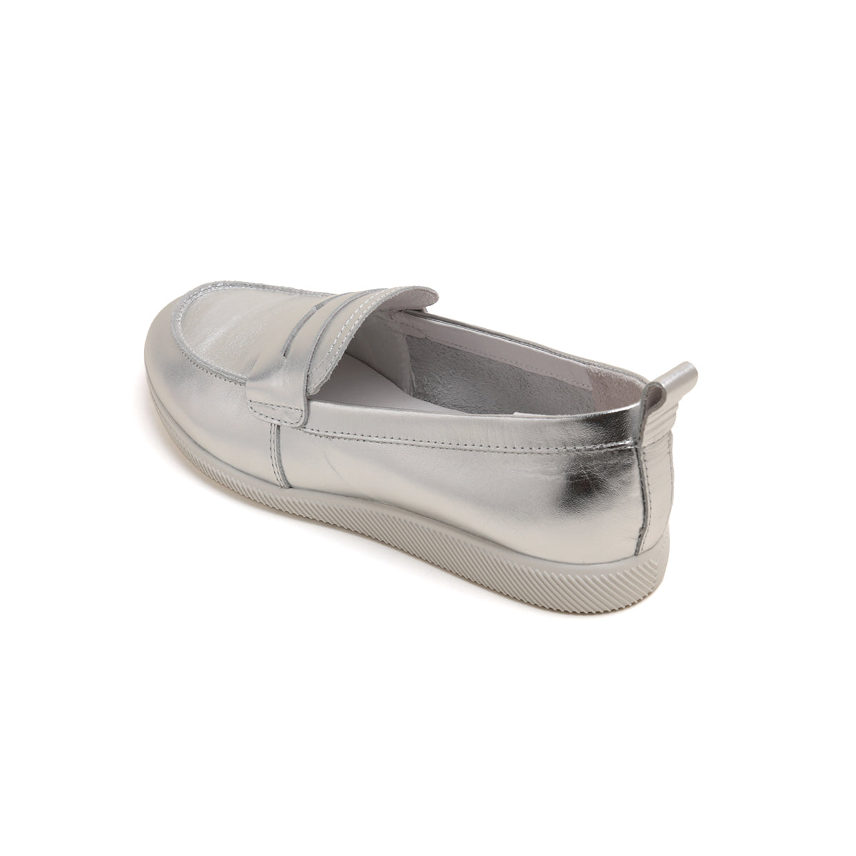 Silver Leather Penny Loafers
