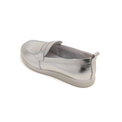 Silver Leather Penny Loafers