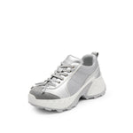 Load image into Gallery viewer, Silver Bow Lace Up Chunky Sneakers
