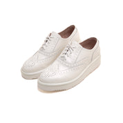 White Leather Platform Oxford Shoes