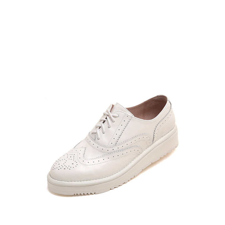 White Leather Platform Oxford Shoes