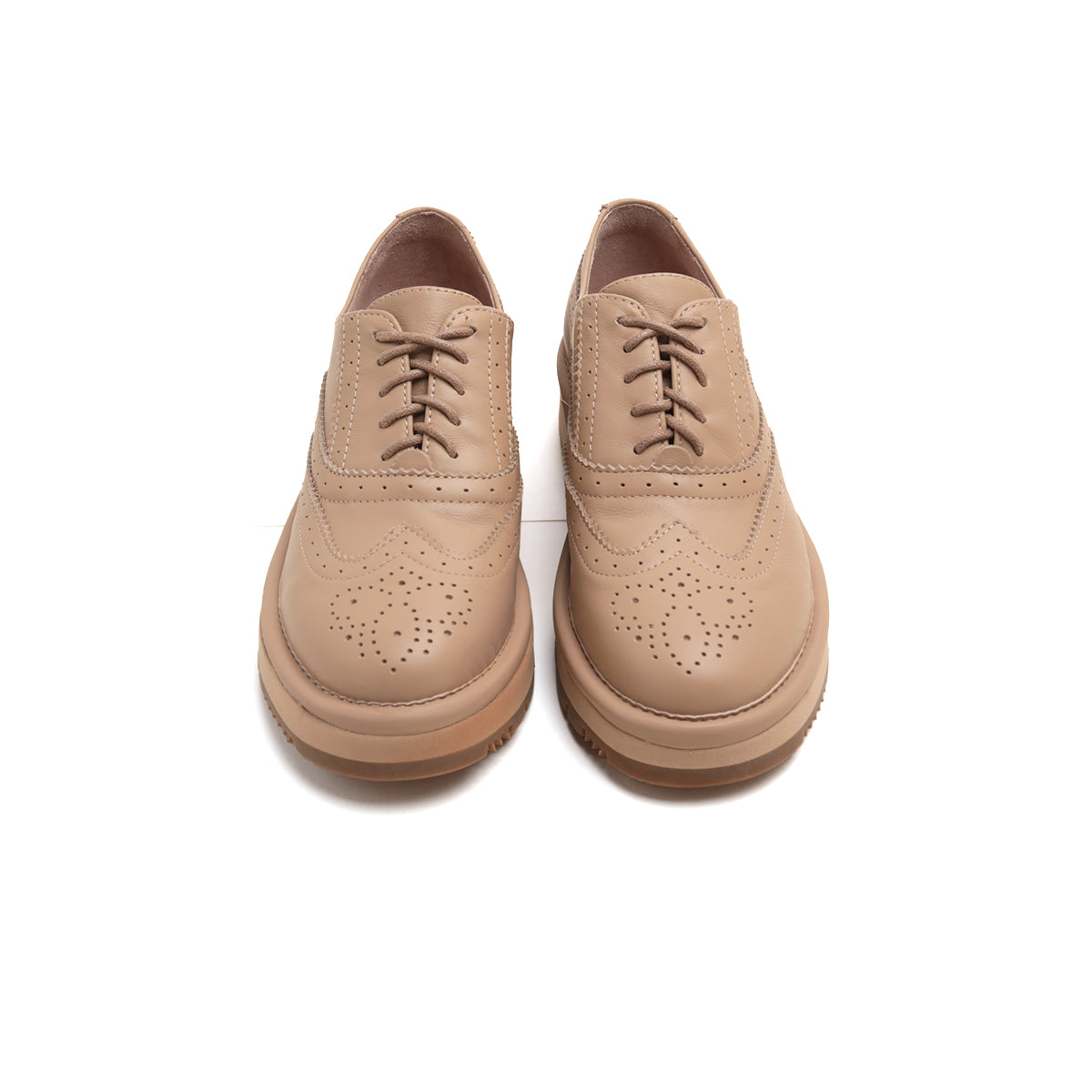 Taupe Leather Platform Oxford Shoes