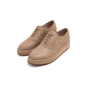 Taupe Leather Platform Oxford Shoes