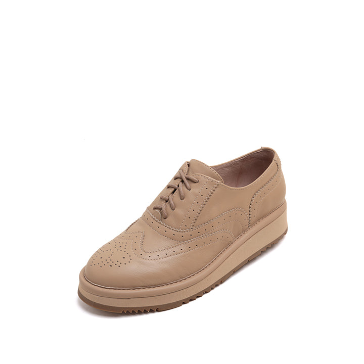 Taupe Leather Platform Oxford Shoes