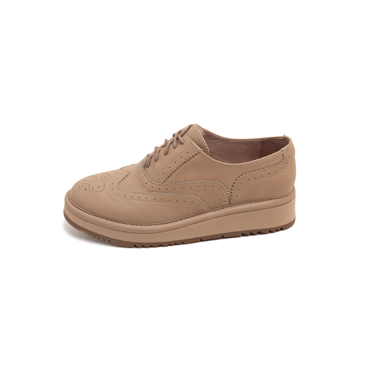 Taupe Leather Platform Oxford Shoes