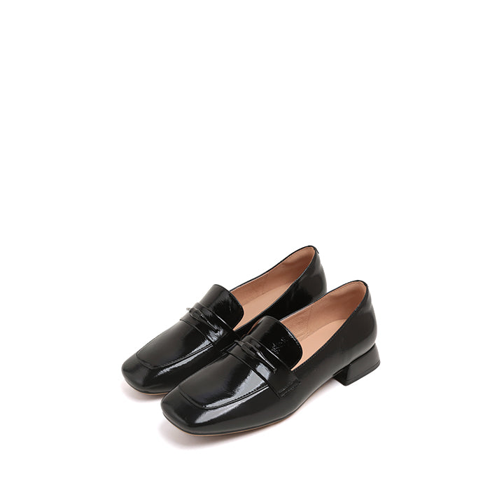 Black Bamboo Penny Heeled Loafers