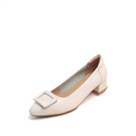 Load image into Gallery viewer, Beige Square Buckle Leather Pumps
