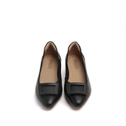 Black Square Buckle Leather Pumps