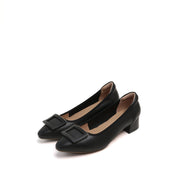 Black Square Buckle Leather Pumps