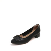 Black Square Buckle Leather Pumps