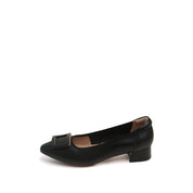 Black Square Buckle Leather Pumps