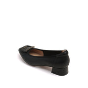 Black Square Buckle Leather Pumps