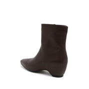 Brown Leather Square-Toe Low Curved Heel Boots