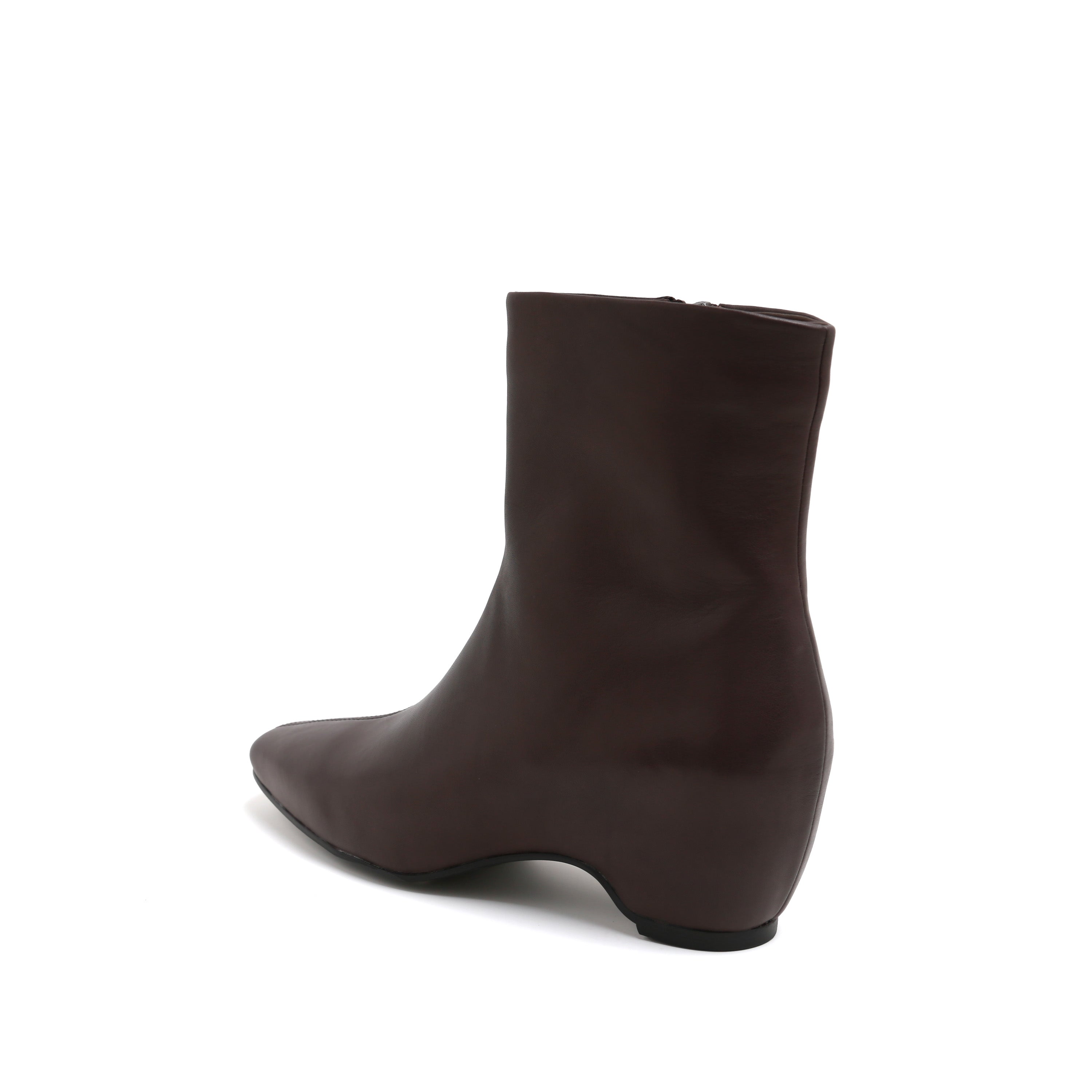 Brown Leather Square-Toe Low Curved Heel Boots