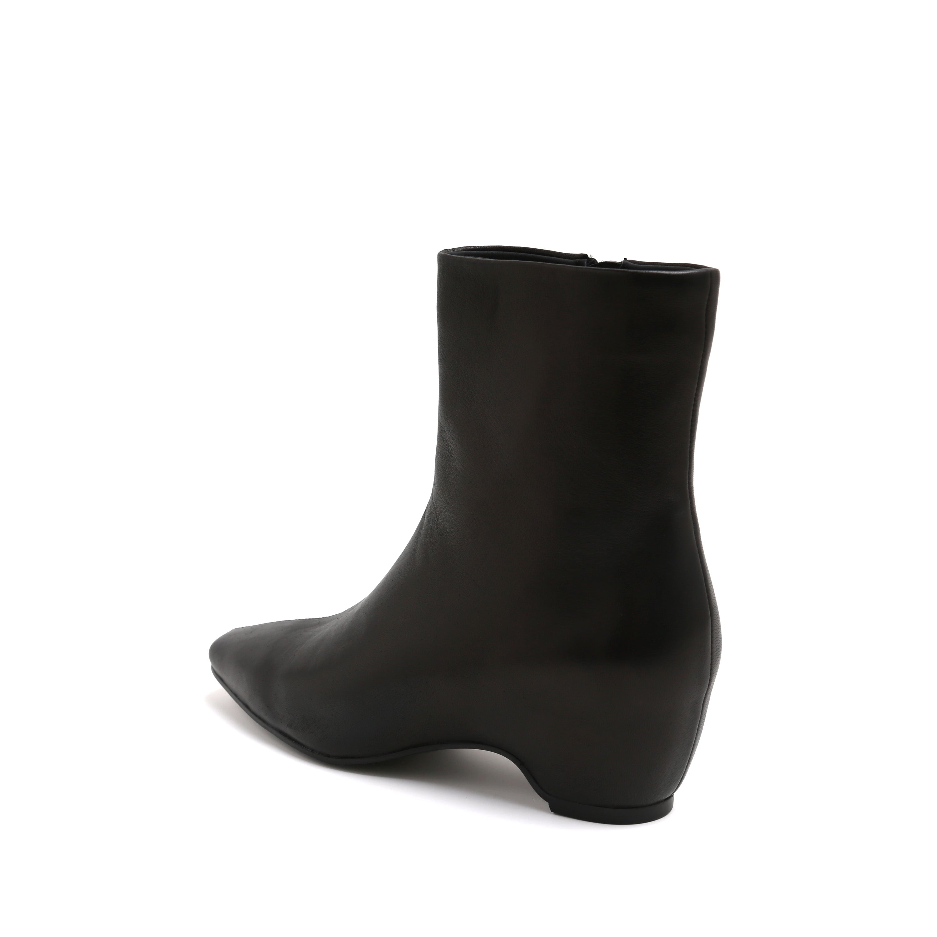 Black Leather Square-Toe Low Curved Heel Boots