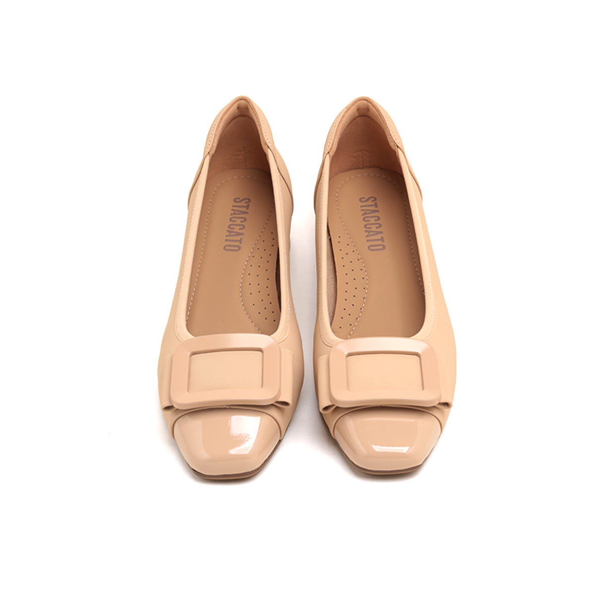 Taupe Bow Square Buckle Pumps